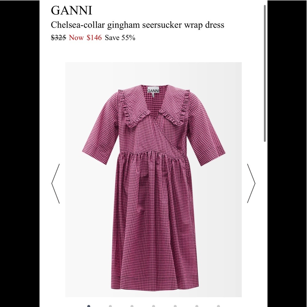 ISO Ganni Seersucker Pink Plaid Collar Dress XS S
